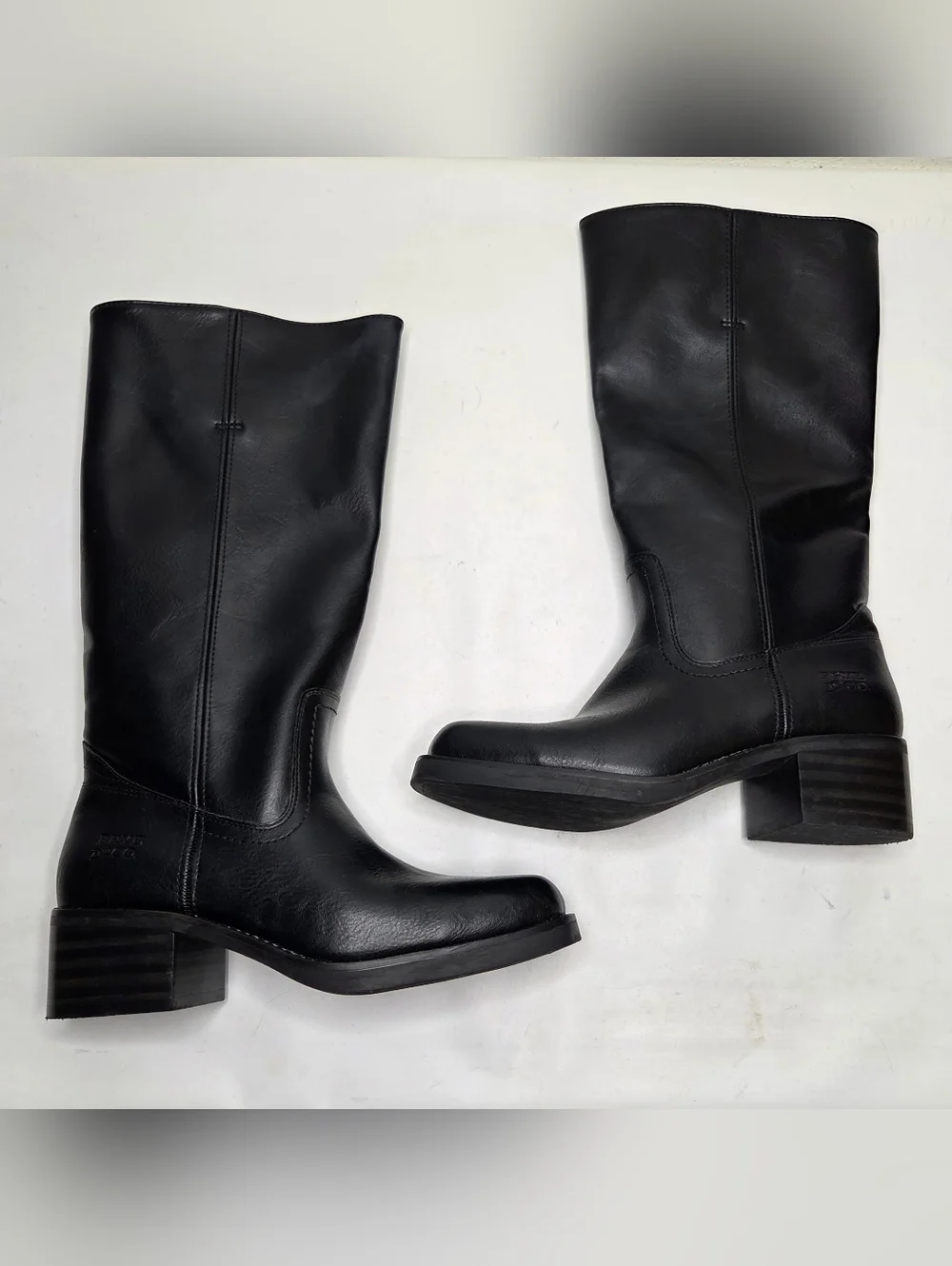 Frye and Co. Miranda 14 Boot Women 9M Stacked Heel Black Vegan Western Knee High - Picture 2 of 10